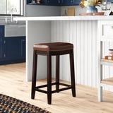 Lark Manor™ Arlyce Counter & Bar Solid Wood Backless Stool w/ Seat Wood/Upholstered in Brown | 26.5 H x 14.125 D in | Wayfair