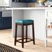 Lark Manor™ Arlyce Counter & Bar Solid Wood Backless Stool w/ Seat Wood/Upholstered in Blue | 26.5 H x 14.125 D in | Wayfair