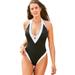 Plus Size Women's Plunge Colorblock One Piece by Swimsuits For All in Black (Size 18)