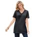 Plus Size Women's Perfect Short-Sleeve Shirred V-Neck Tunic by Woman Within in Black (Size 6X)