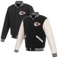 Men's JH Design Black/White Kansas City Chiefs 19 Mens Reversible Fleece Jacket W/ Faux Leather Sleeves
