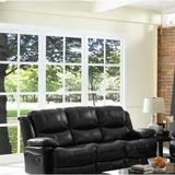 Red Barrel Studio® 90" Faux Leather Pillow Top Arm Reclining Sofa Faux Leather in Black | 41 H x 90 W x 40 D in | Wayfair