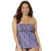 Plus Size Women's Smocked Bandeau Tankini Top by Swimsuits For All in Multi Diagonal (Size 14)