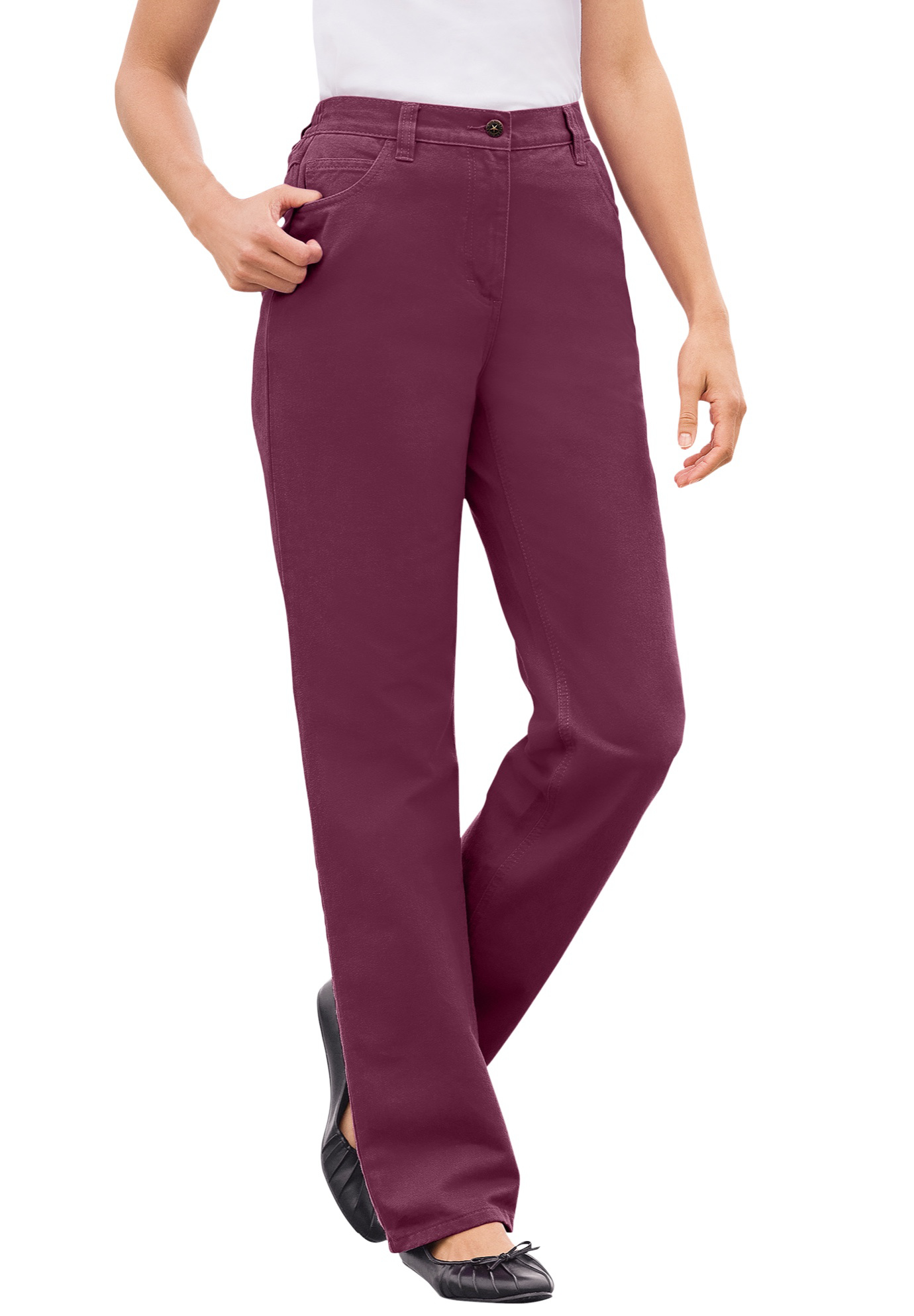 Plus Size Women's Perfect All-Cotton Back-Elastic Denim Jeans by Woman Within in Deep Claret (Size 26 WP)