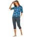 Plus Size Women's Three-Quarter Sleeve Swim Tee by Swim 365 in Blue Medallion (Size 14/16) Rash Guard