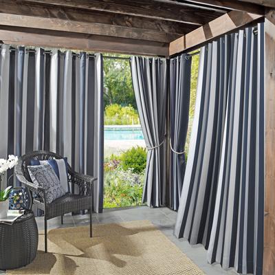 Sun Zero Valencia Cabana Stripe Indoor Outdoor UV Protectant Room Darkening Grommet 1-Piece Curtain Panel, Single Panel