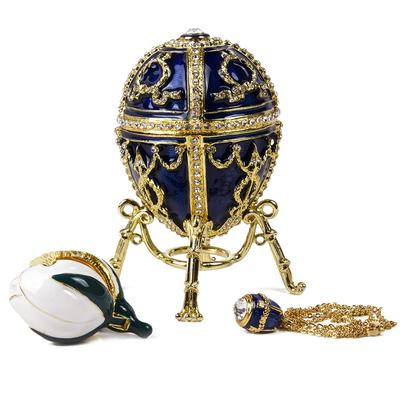 Imperial Faberge Arrow Egg / Jewelry Box w/ Flower and Pendant in Blue