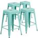 4 Pack 24"H Backless Metal Indoor-Outdoor Counter Height Stool w/Square Seat