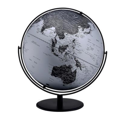 3D Globe with Metal Mountain Features, 20.5-inch, Black/Silver with Black Metal Frame