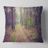 Designart 'Straight Pathway in Thick Forest' Modern Forest Throw Pillow