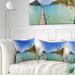 Designart 'Piers and Palm Trees on Island' Landscape Photography Throw Pillow