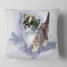 Designart 'Cute Kitten on Blue Watercolor' Animal Throw Pillow