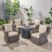 Oliver Outdoor 4 Piece Swivel Club Chair Set with Round Fire Pit by Christopher Knight Home