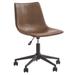 Metal Swivel Chair with Faux Leather Upholstery and Adjustable Seat, Brown and Black