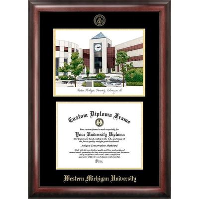 Western Michigan University 11w x 8.5h Gold Embossed Diploma Frame with Campus Images Lithograph