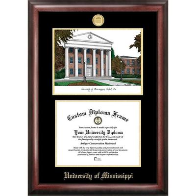 University of Mississippi 12w x 9h Gold Embossed Diploma Frame with Campus Images Lithograph