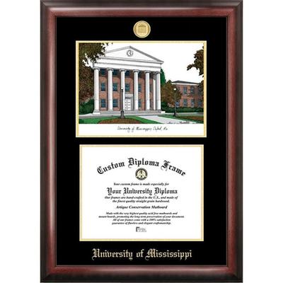 University of Mississippi 12w x 9h Gold Embossed Diploma Frame with Campus Images Lithograph