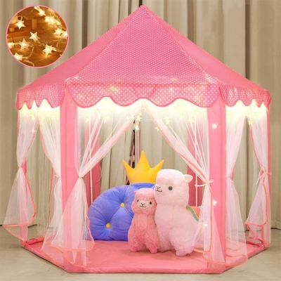 Indoor Folding Princess Castle Tent Kids Play Tent w/ LED star lights