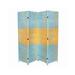Paper Straw 4 Panel Screen with 2 Inch Wooden Legs, Blue and Yellow