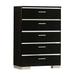 High Gloss Lacquer Coated 5 Drawer Chest with Bracket Feet,Black and Chrome