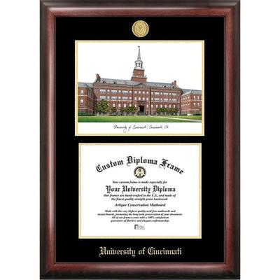 University of Cincinnati 11w x 8.5h Gold Embossed Diploma Frame with Campus Images Lithograph