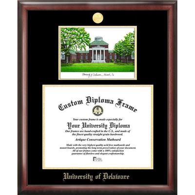 University of Delaware 16w x 12h Gold Embossed Diploma Frame with Campus Images Lithograph