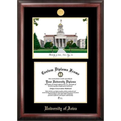 University of Iowa 11w x 8.5h Gold Embossed Diploma Frame with Campus Images Lithograph