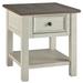 End Table With Plank Top and a Gliding Drawer, Cream and Brown
