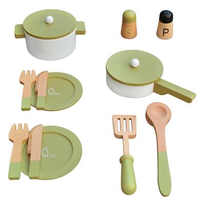 Teamson Kids - Little Chef Frankfurt Wooden Cookware play kitchen accessories - Green - Multi