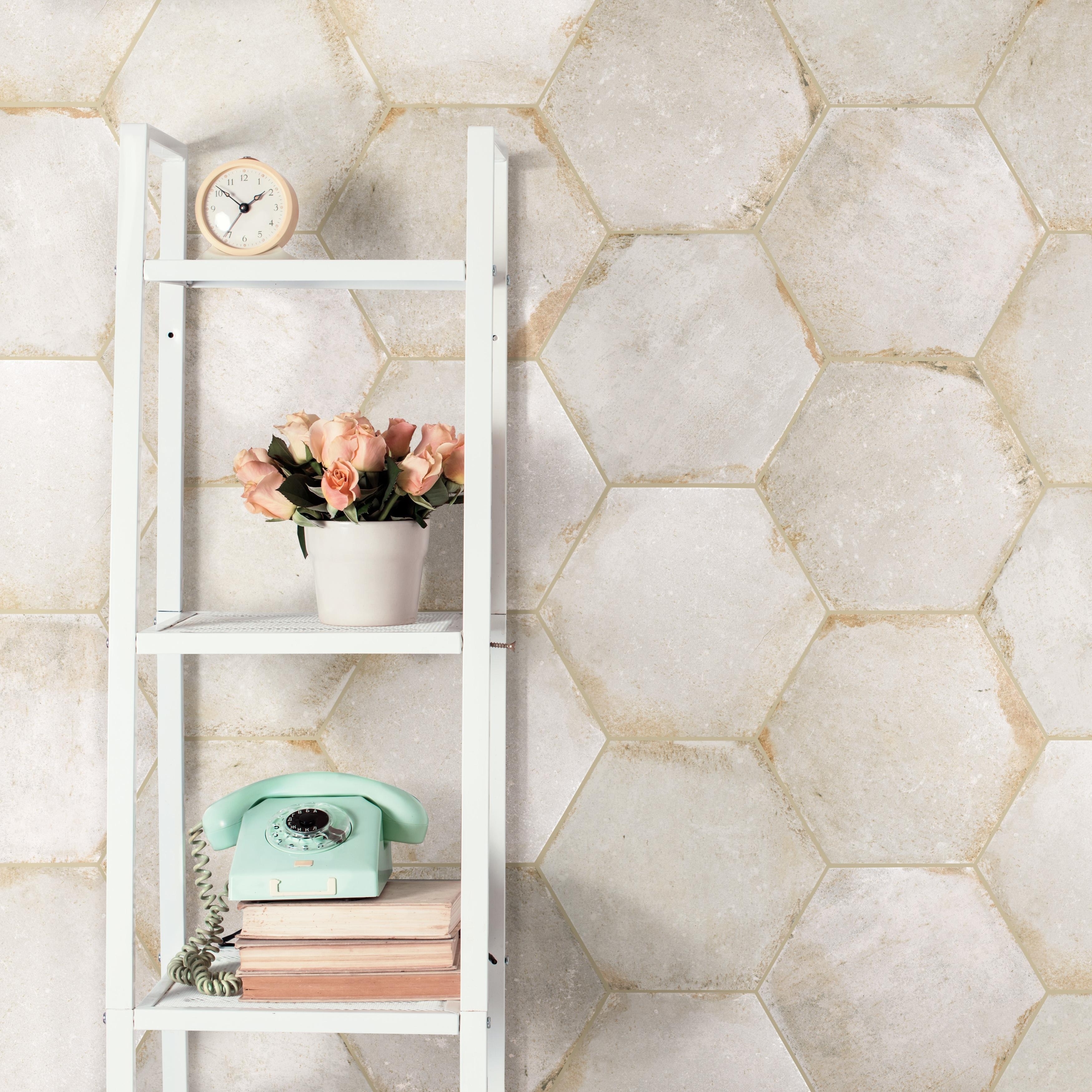 Merola Tile D'Anticatto Hex Bianco 11" x 12-3/4" Porcelain Floor and Wall Tile