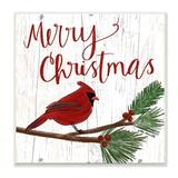 Stupell Merry Christmas Red Bird Wood Texture Holiday Word Design Wood Wall Art, 12 x x12, Proudly Made in USA