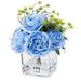 Enova Home Artificial Mixed Silk Peony Fake Flowers in Cube Glass Vase with Faux Water for Home Wedding Decoration