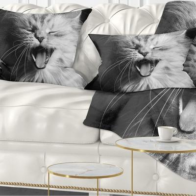 Designart 'Yawning White Cat' Animal Throw Pillow