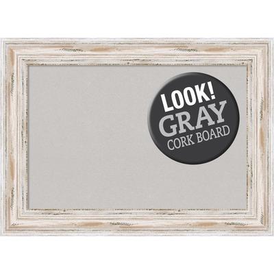 Framed Grey Cork Board, Alexandria White Wash