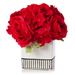 Enova Home Artificial Mixed Fake Hydrangea and Roses Silk Flowers Arrangement in White Ceramic Pot for Home Wedding Party Decor