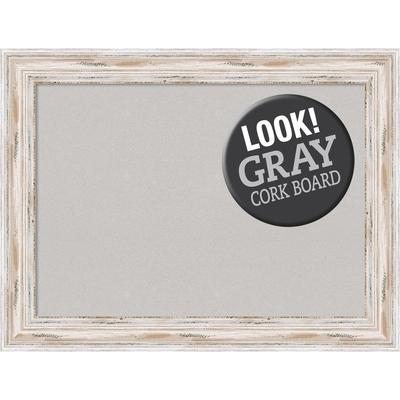 Framed Grey Cork Board, Alexandria White Wash
