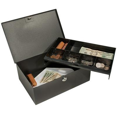 Barska 17-inch Cash Box and 6 Compartment Coin Tray with Key Lock