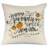 Throw Pillow Cover with Quote Happy Pumpkin