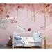 Pink Forest Cartoon Dog and Owl Removable Textile Wallpaper