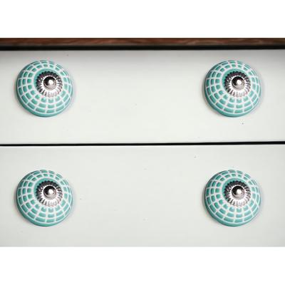 1.5" x 1.5" x 1.5" Ceramic Metal Turquiose and White 8 Pack Knob
