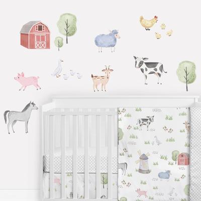 Farm Animals Peel and Stick Wall Decal Stickers Art Nursery Decor (Set of 4) - Watercolor Farmhouse Horse Cow Sheep Pig