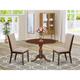 East West Furniture 3 Piece Room Furniture Set- a Round Dining Table & Linen Fabric Upholstered Chairs(Finish Options)
