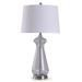 StyleCraft Allen Brushed Steel with Clear Seeded Glass Table Lamp with White Tapered Drum Shade