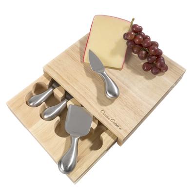 Classic Cuisine Cheese Board 5 piece Set with Stainless Steel Tools and Wood Cutting Block