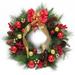 Deluxe Artificial Festive Ornament Bell Berry Pine Cone & Pine Christmas Wreath 24in - Red - 24" L x 24" W x 6" DP