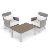 Oxford Garden Argento 3-piece Resin Wicker Club Chair & Travira Tekwood Coffee Table Set - Eggshell White Cushion & Pillow