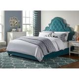 Ambridge Button Tufted Sky Blue Velvet Upholstered Queen Size Platform Bed with Nailhead Trim