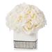 Enova Home 18 Heads Artificial Silk Roses Fake Flowers Arrangement in White Ceramic Pot for Home Office Wedding Decoration