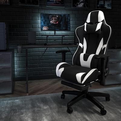 Racing Gaming Ergonomic Chair with Reclining Back, Footrest in LeatherSoft