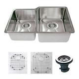Atlas Undermount 18 Gauge Stainless Steel 32" 45/55 Double Bowl Kitchen Sink with Grid and strainer